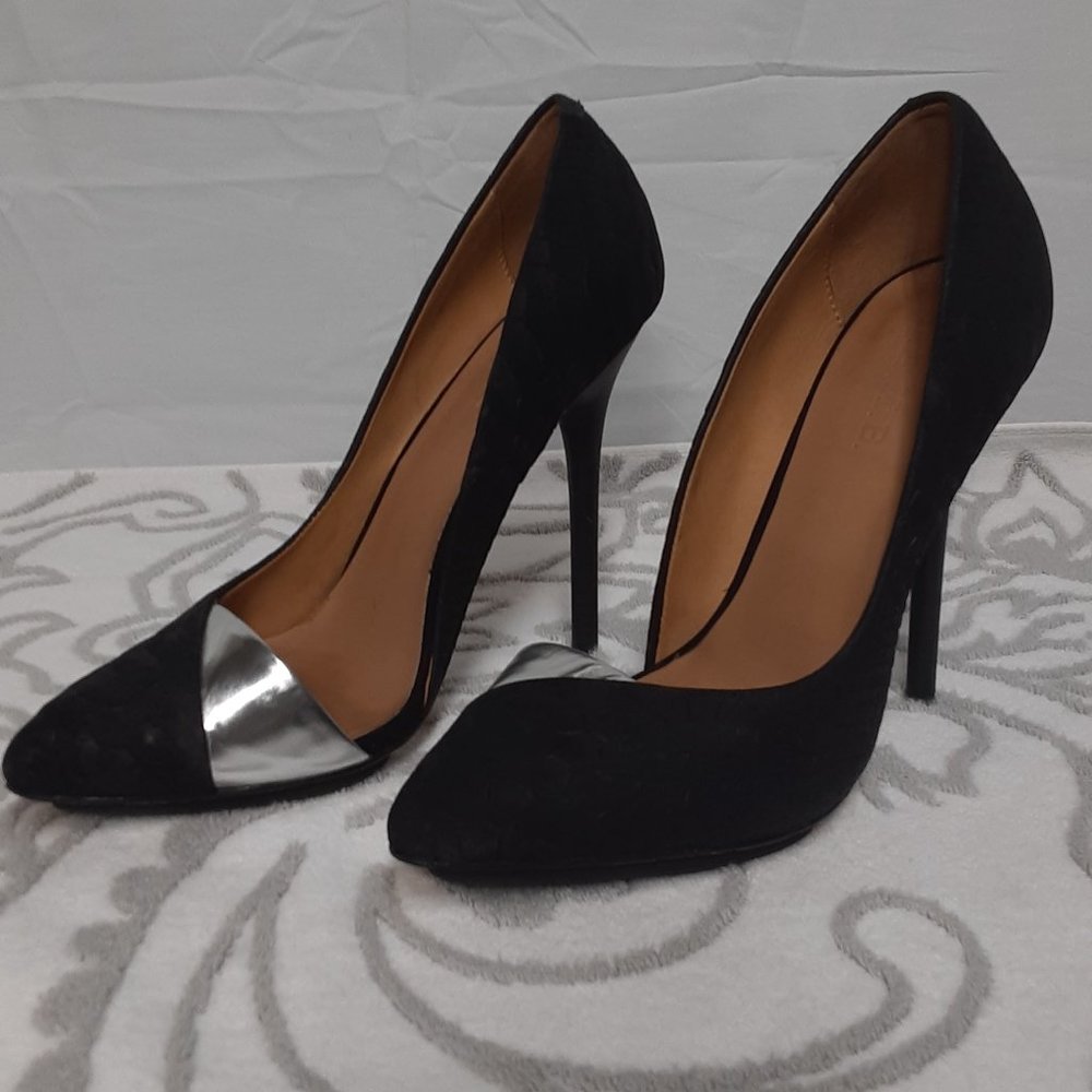 L.A.M.B. Harlie II  Black Snakeprint Leather Heels